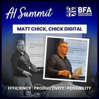 Matt presenting at the British Furniture Association AI Summit