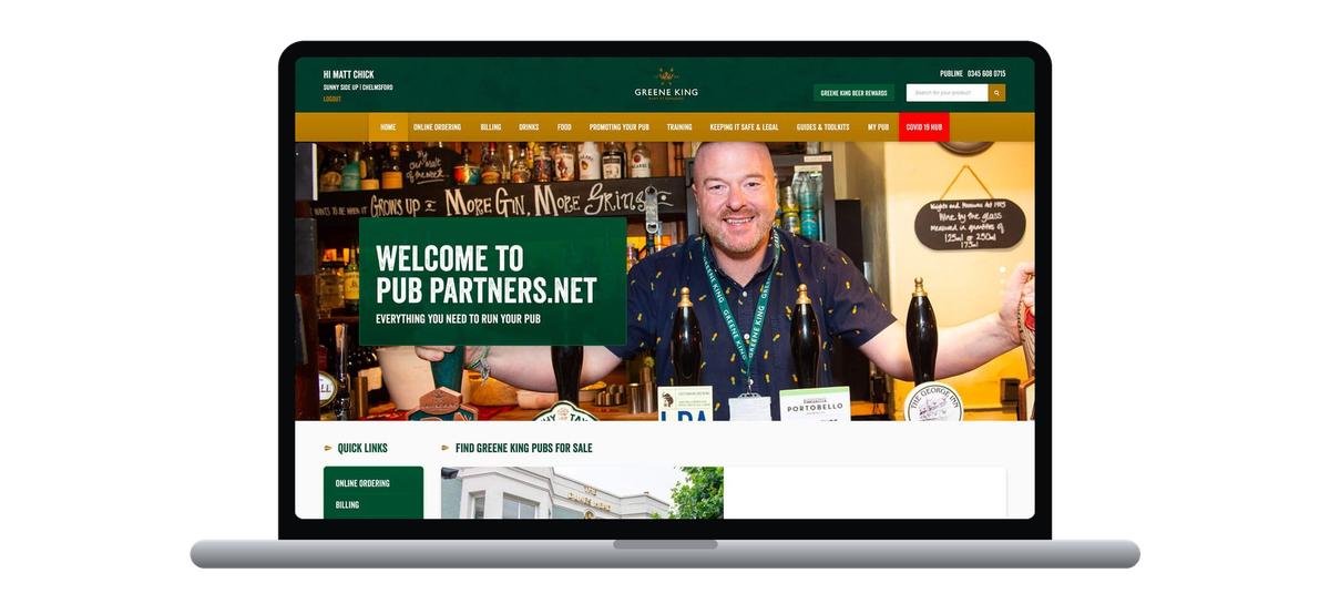 The PubPartners.net homepage on a laptop