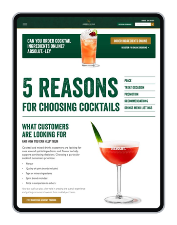 Cocktail ingredients on a tablet